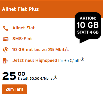 Congstar Allnet Flat Plus mtl. kündbare SIM + 10GB LTE